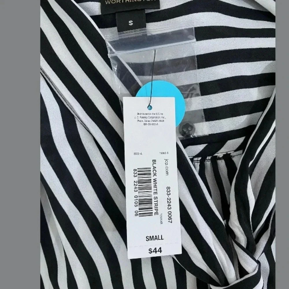 NWT Worthington Stripped Tie Neck Shirt Blouse Top size small long sleeve - Picture 7 of 7